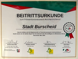 Beitrittsurkunde #sicherim Dienst&nbsp;&copy;&nbsp;Stadt Burscheid